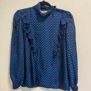 Vintage Satin Checkered Ruffle Top